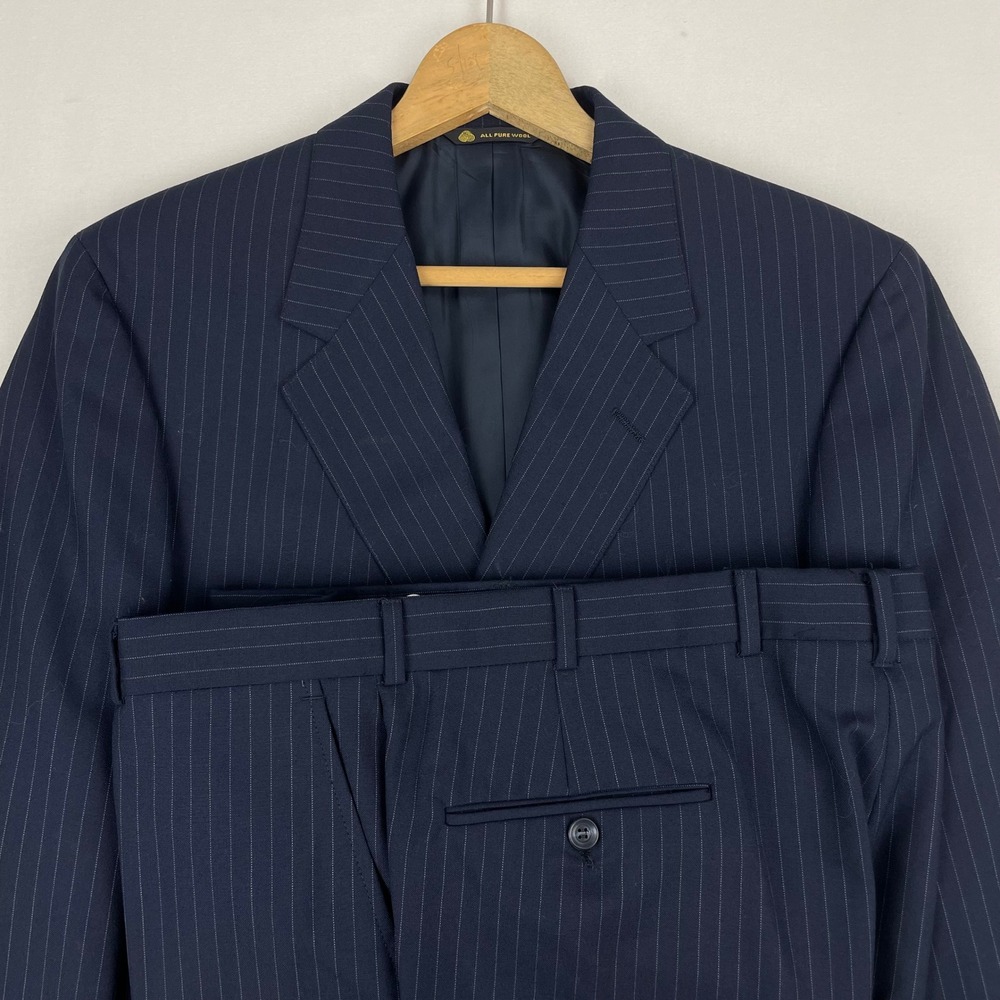Redwood & Ross Mens Navy Blue Pinstripe Pure Wool 2 Piece Suit 42L 37x31